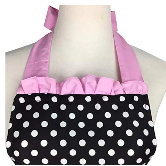 Apron black and pink with white pokodots - Picture 4 of 5